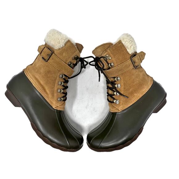 NEW Sperry x J.Crew Shearwater Buckle Snow Duck Boots Carmel Suede 10 M - Picture 6 of 15